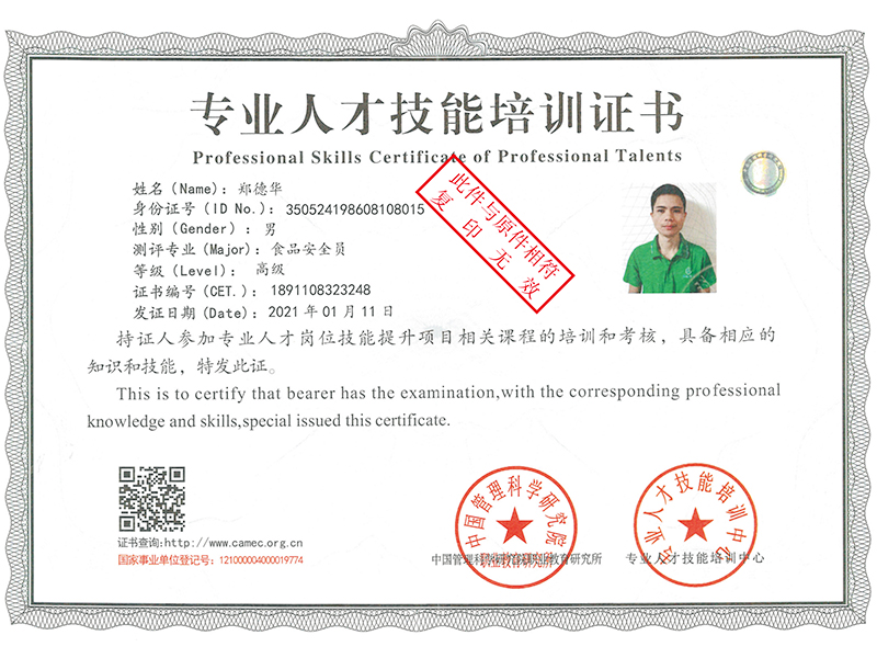 專業(yè)人才技能培訓(xùn)證書(shū)