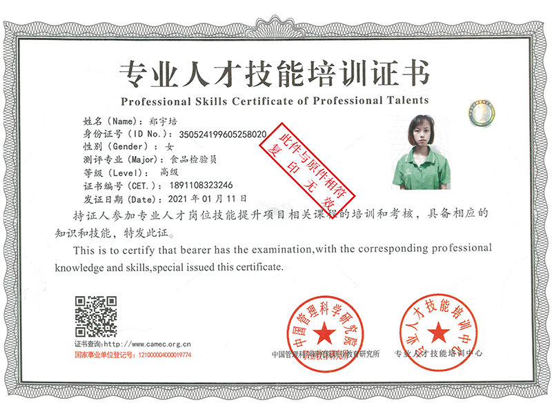 專業(yè)人才技能培訓(xùn)證書(shū)